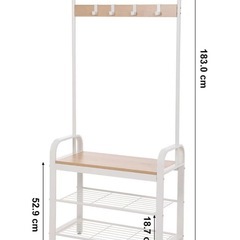  シューズラック コートハンガー ラックとハンガーの組み合わせ ベンチ付き 洋服帽子掛け 物置き 多機能収納ラック 72×33.7×183cm HSR40W
の画像