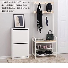  シューズラック コートハンガー ラックとハンガーの組み合わせ ベンチ付き 洋服帽子掛け 物置き 多機能収納ラック 72×33.7×183cm HSR40W
の画像