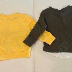 ベビー服　Tシャツ　80 長袖 2枚セット　男の子　イエロー　カーキ　トップスの画像