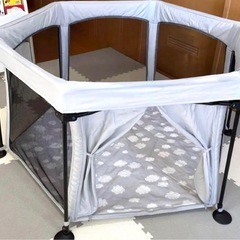【美品】日本育児 洗えてたためる ポータブル ベビーサークルの画像