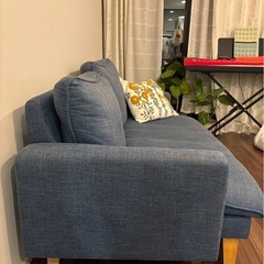 LOWYA  ロウヤ　木脚　2人掛け　ソファ オットマン　クッション付きの画像