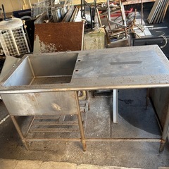 業務用ステンレス作業台（シンク付き）中古の画像