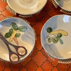 新品未使用箱付き　手書き和皿、小皿、野菜シリーズの画像