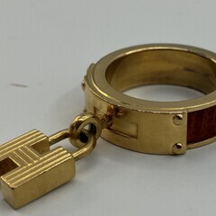 HERMÈS エルメス スカーフリング ゴールド系 レザー装飾 直径約2.5cm フランス製 正規品の画像