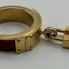 HERMÈS エルメス スカーフリング ゴールド系 レザー装飾 直径約2.5cm フランス製 正規品の画像