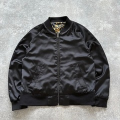 【H&M】エイチアンドエム リバーシブルジャケットブルゾンボマージャケット バロック調 花柄ブラック 黒ジップアップ 総柄（L）の画像