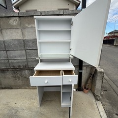 ドレッサー　白　ホワイト　鏡　ミラー　鏡裏は棚の画像