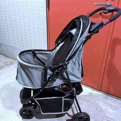 【犬猫ペットカート】折りたたみ式 ペットバギー 4輪バギー 犬用ベビーカー グレー ブラック 中型犬 多頭用 軽量 メッシュ窓付き 収納バスケット付きの画像