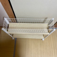 キッチンラック　スチールラック   木目柄　ホワイト　横74.5cm×幅19.5cm×高さ64cmの画像