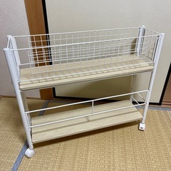 キッチンラック　スチールラック   木目柄　ホワイト　横74.5cm×幅19.5cm×高さ64cmの画像