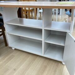 A-1006【リユースのサカイ野々市店】ジモティ来店特価‼ カウンター 扉付キッチンワゴン TKW-90 木製 ブラウン クリーニング済みの画像