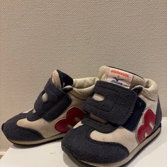 ミキハウス x ミズノ ベビーシューズ ネイビー/ベージュの画像