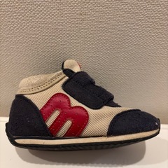 ミキハウス x ミズノ ベビーシューズ ネイビー/ベージュの画像