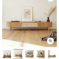 Miyuki Style Modern Mid Century TV Stand with Rattanの画像
