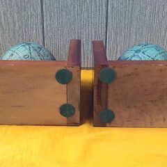 アンティーク ペア地球儀 ブックエンド 2個セット 木製 真鍮 回転地球儀 西岡店の画像