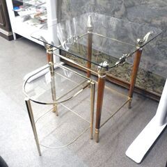 ヨーロピアン ネストテーブル 2点セット アンティーク調 fae スペイン製 サイドテーブル コーヒーテーブル ゴールド×クリア 西岡店の画像