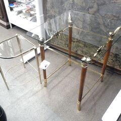 ヨーロピアン ネストテーブル 2点セット アンティーク調 fae スペイン製 サイドテーブル コーヒーテーブル ゴールド×クリア 西岡店の画像