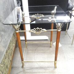 ヨーロピアン ネストテーブル 2点セット アンティーク調 fae スペイン製 サイドテーブル コーヒーテーブル ゴールド×クリア 西岡店の画像