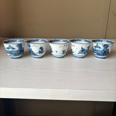 古伊万里 地紋山水 古染付 5客組の画像