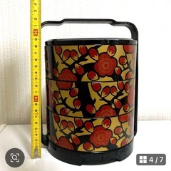 丸形3段重箱 持ち手付き　昭和レトロ　アンティーク　ヴィンテージ
の画像