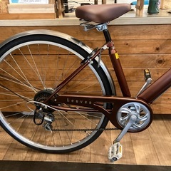 【SALE！防犯登録無料！前後タイヤ・チューブ新品！】LEDオートライト　6段変速　27インチ自転車　ブラウンの画像