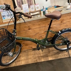 【SALE！防犯登録無料！前後タイヤ・チューブ新品！】LEDオートライト　6段変速　　20インチ折りたたみ自転車　モスグリーンの画像