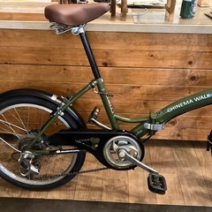 【SALE！防犯登録無料！前後タイヤ・チューブ新品！】LEDオートライト　6段変速　　20インチ折りたたみ自転車　モスグリーンの画像