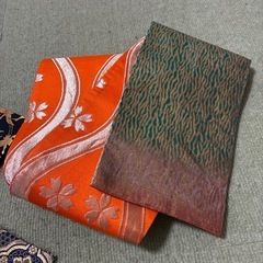 着物　裁縫　半幅　　桜模様　鶴　正月　金の画像