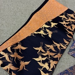 着物　裁縫　半幅　　桜模様　鶴　正月　金の画像