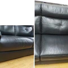 2.5人掛けソファ ブラック レザー 幅186cm 革製 背もたれ取り外し可能 2Pソファ 黒 ソファ　西岡店の画像