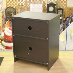 フラップ扉収納 2段 幅60×奥行47×高さ75cm ディスプレイラック ダークブラウン 電話台 ベッドサイドテレビ台 ルーター収納 多目的収納 札幌市 清田区 平岡の画像