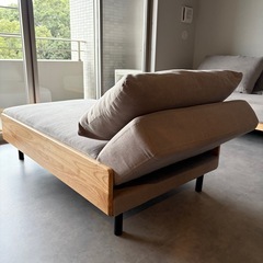 シェーズロング ソファ 一人掛け リクライニング カウチソファ ファブリック コーデュロイ 合皮 グレージュの画像