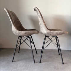 Sanesuline イームズチェア 座面高め ダイニングチェア 椅子 シェルチェア リプロダクト 鉄製脚 2脚セット グレーの画像