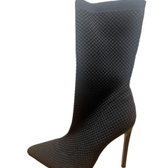 ニットショートブーツ ヒール ブラック 22.0〜22.5cm（EU35）新品の画像