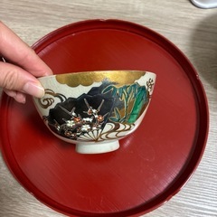 茶碗　茶道　桜　金箔　扇面　扇子の画像