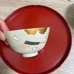 茶碗　茶道　桜　金箔　扇面　扇子の画像