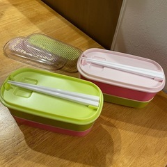 2段弁当箱　2個セット　箸、仕切り付きの画像