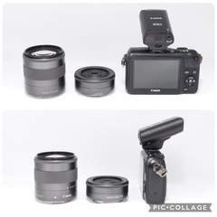 安心フルセット✨Canon EOS M ダブルレンズ ダブルズームキットバッグ ストロボ マウントアダプター　の画像