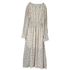 【訳あり】kyun 小花柄ロングワンピース 裏地付き ライトベージュ フリーの画像