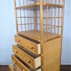 【籐家具】ラタン 引出し5杯 収納棚2段キャビネット】の画像
