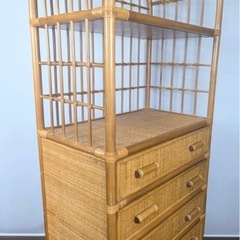 【籐家具】ラタン 引出し5杯 収納棚2段キャビネット】の画像