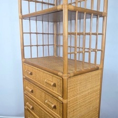 【籐家具】ラタン 引出し5杯 収納棚2段キャビネット】の画像