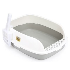 【新品未使用】猫　トイレ 猫用トイレ Lサイズ グレー×白の画像