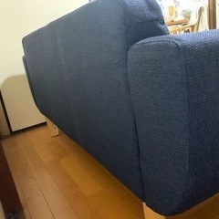 3人l掛けソファ ネイビー 布張り（クッション2個付）の画像