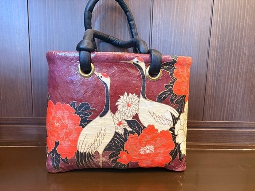 【一点限り】一貫張り　柿渋　カゴ　ハンドメイド　一閑張り　和雑貨　和小物　バッグ　小物入れ　和柄