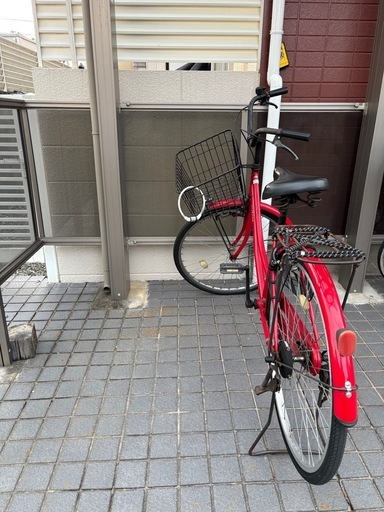 自転車　ママチャリ　赤　比較的綺麗