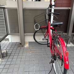 自転車　ママチャリ　赤の画像