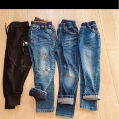 120cm男の子ウエストゴム裏起毛カーゴパンツ&デニムまとめ売り　4点セット売りの画像