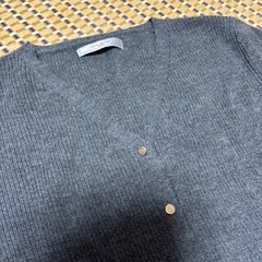 【AOKI】LES MUESウール100%リブカーディガン S グレー 手洗い可の画像