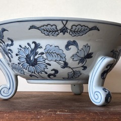 訳アリ 陶器製 青花紋 三つ足 水盤 メダカ鉢などにの画像